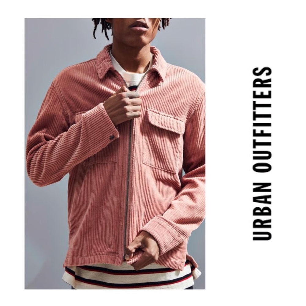 Urban Outfitters Men’s Corduroy Zip Shirt Jacket (Peach, M)
